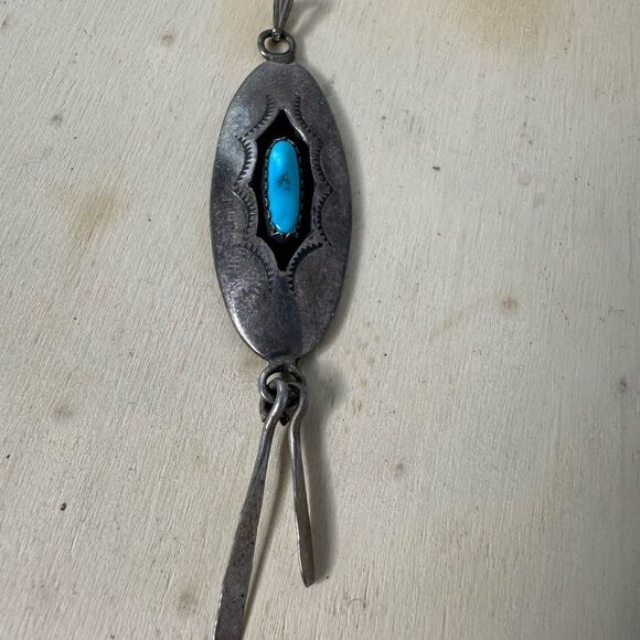 Vintage Manuelito Navajo Sterling Turquoise Pendant - Picture 2 of 8